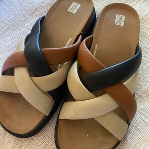 Fitflop Leather Slide Sandals in Black, Brown, and Cream